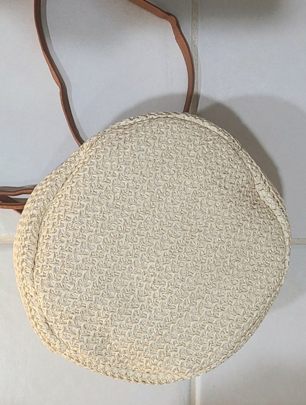 Montce Ali Woven Straw Bucket Bag Ivory & Chestnut Brown NWT - Picture 8 of 14